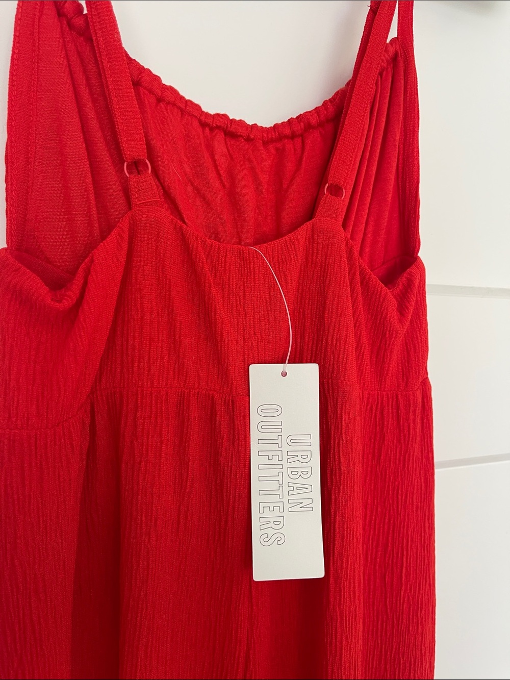 Urban Outfitters Red Textured Wide Leg Jumpsuit NWT Small Cami Straps Ruched
